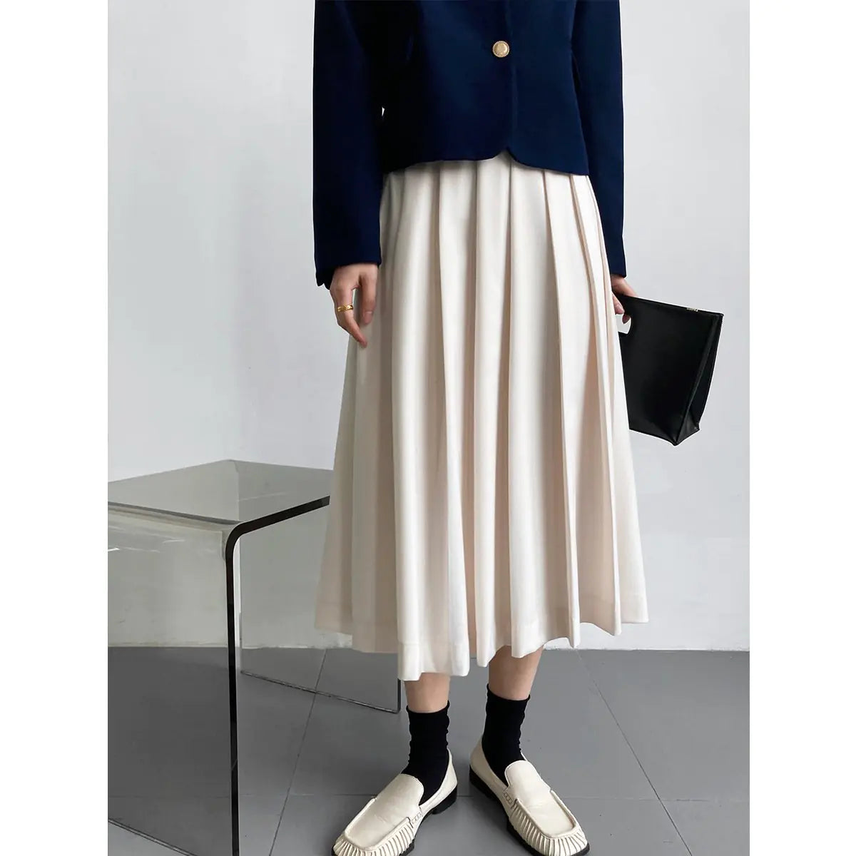 Draped High Waist Pleated Skirt