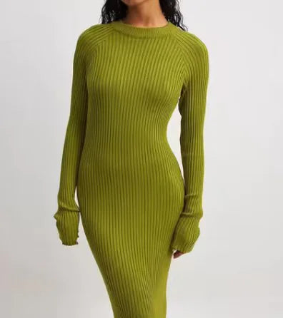 Women's Long Sleeve Round Neck Knit Dress